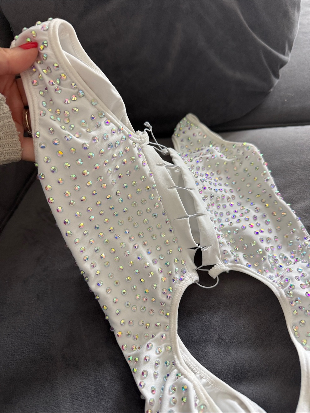 White Iridescent Rhinestone One-Piece Swim/Leotard - Picture 4 of 4